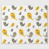 かわいい鳥 – 黄色と灰色 ラッピングペーパー (フラット)