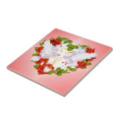 かわいい鳩たち、赤いバラたち、ハート。 タイル (側面)