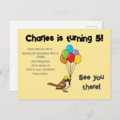 かわいい鳩の風船の誕生日 | オーダーメイド インビテーションポストカード (正面/裏面)