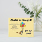 かわいい鳩の風船の誕生日 | オーダーメイド インビテーションポストカード (スタンド正面)