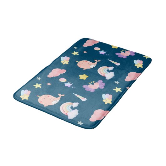 かわいい鳴魚ユニコーン虹のパターン バスマット (アングル)