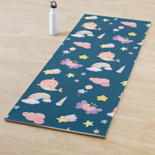 かわいい鳴魚ユニコーン虹の海模様 ヨガマット