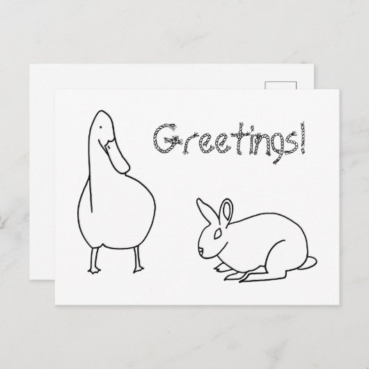 かわいい鴨とウサギのあいさつカラーポストカード ポストカード (正面/裏面)