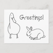 かわいい鴨とウサギのあいさつカラーポストカード ポストカード (正面)