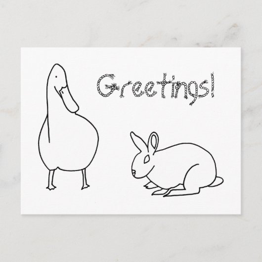 かわいい鴨とウサギのあいさつカラーポストカード ポストカード (正面)