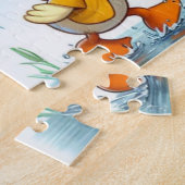 かわいい鴨、カエル、雨の中のバニー ジグソーパズル (側面)