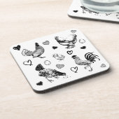 かわいい鶏のコラージュ コースター (左側)