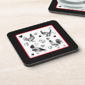 かわいい鶏のコラージュ コースター (左側)