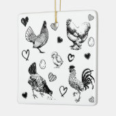 かわいい鶏のコラージュ セラミックオーナメント (左)