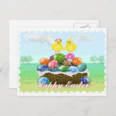 かわいい鶏のハッピーイースター シーズンポストカード (正面/裏面)