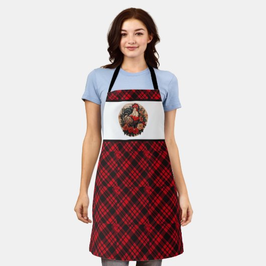 かわいい鶏の恋人カントリーキッチン エプロン (着用した状態)