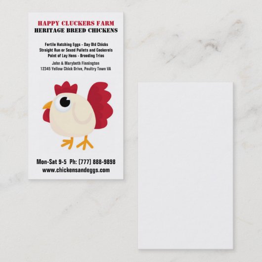 かわいい鶏の漫画の卵または養鶏場 名刺 (正面/裏面)