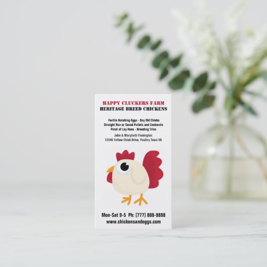 かわいい鶏の漫画の卵または養鶏場 名刺 (スタンド正面)
