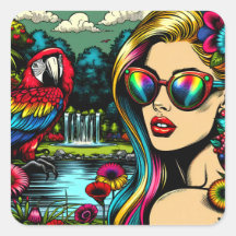 かわいい鸚鵡と美しい女性を庭で