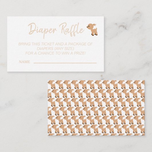 かわいい鹿おむつラッフルベビーシャワーゲーム エンクロージャーカード (正面/裏面)