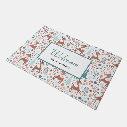 かわいい鹿お洒落の森の中へようこそ ドアマット (アングル)