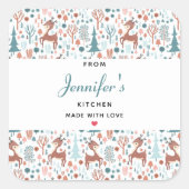 かわいい鹿お洒落の森の柄キッチン スクエアシール (正面)