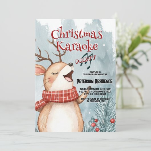 かわいい鹿がクリスマスにカラオケを歌うパーティー 招待状 (スタンド正面)
