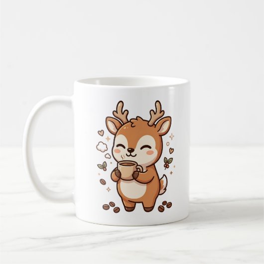 かわいい鹿がコーヒーを飲むマグカップ コーヒーマグカップ (左)