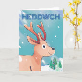かわいい鹿とクリスマスのウェルシュベビー平和 カード (黄色い花)