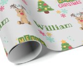 かわいい鹿とクリスマスツリードードルパーソナライズされた ラッピングペーパー (ロールコーナー)