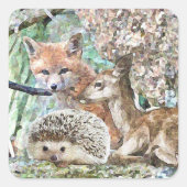 かわいい鹿とハリネズミとキツネ スクエアシール (正面)