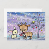 かわいい鹿とバニー図解入りの、写真付きのアート ポストカード (正面/裏面)