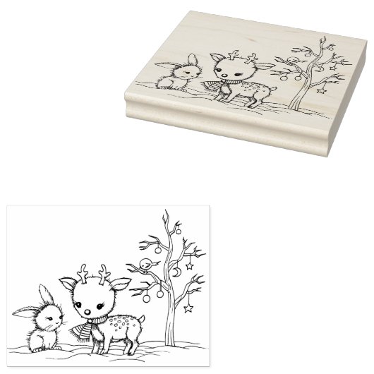 かわいい鹿とバニー図解入りの、写真付きのアート ラバースタンプ (押印)