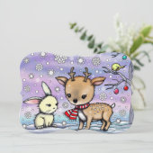 かわいい鹿とバニー図解入りの、写真付きのアート 招待状 (スタンド正面)