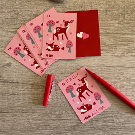かわいい鹿と小さなフラットなバレンタインのデイカード エンクロージャーカード
