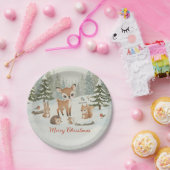 かわいい鹿と森の動物 メリークリスマス ペーパープレート (パーティー)