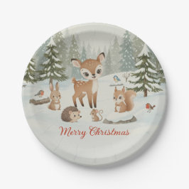 かわいい鹿と森の動物 メリークリスマス ペーパープレート