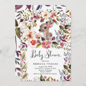 かわいい鹿と花模様の赤ちゃんシャワー 招待状 (正面/裏面)