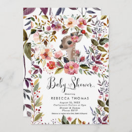 かわいい鹿と花模様の赤ちゃんシャワー 招待状