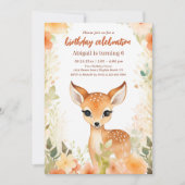 かわいい鹿と花 |ウッドラかわいらしンド誕生日 招待状 (正面)