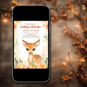 かわいい鹿と花 |ウッドラかわいらしンド誕生日 招待状