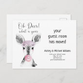 かわいい鹿なんと1年の動く発表 案内ポストカード (正面/裏面)