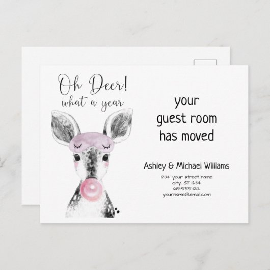 かわいい鹿なんと1年の動く発表 案内ポストカード (正面/裏面)