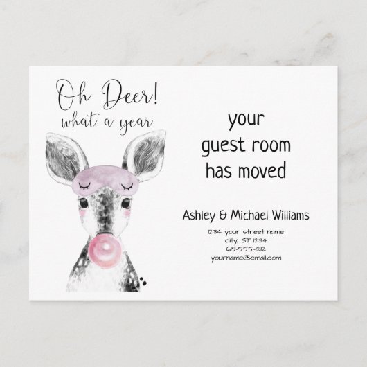 かわいい鹿なんと1年の動く発表 案内ポストカード (正面)