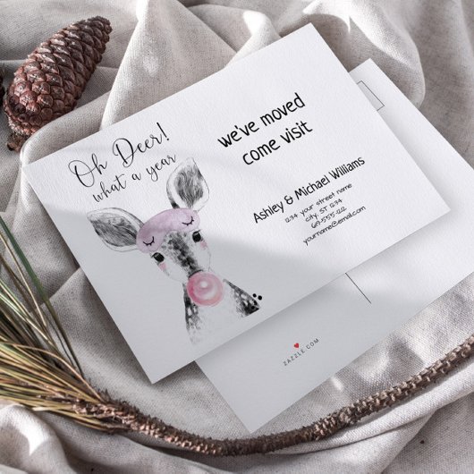 かわいい鹿なんと1年の動く発表 案内ポストカード