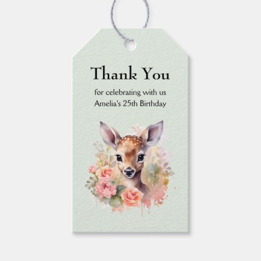かわいい鹿に囲まれたバラありがとう ギフトタグ (正面)