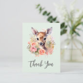 かわいい鹿に囲まれたバラありがとう ポストカード (スタンド正面)