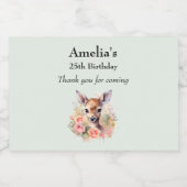 かわいい鹿に囲まれたバラパーティーありがとう スパークリングワインラベル (シングルラベル)