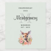 かわいい鹿に囲まれたバラモノグラムワイン作る ワインラベル (シングルラベル)