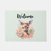 かわいい鹿に囲まれたバラ歓迎 ドアマット (正面)