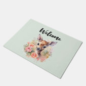 かわいい鹿に囲まれたバラ歓迎 ドアマット (アングル)