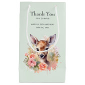 かわいい鹿に囲まれたバラ誕生日ありがとう スモールペーパーバッグ (正面)