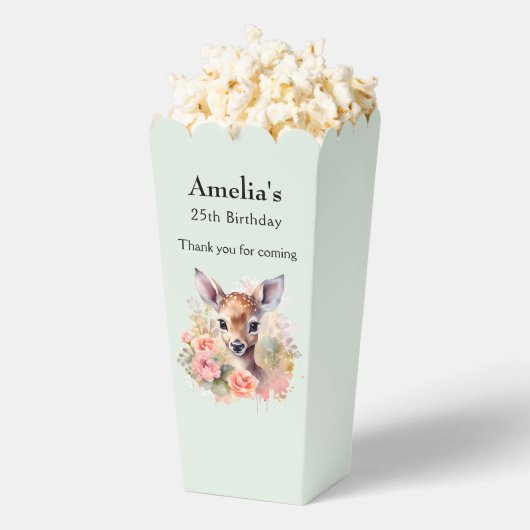 かわいい鹿に囲まれたバラ誕生日ありがとう フェイバーボックス (はじけた状態)