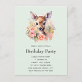 かわいい鹿に囲まれたバラ誕生日 インビテーションポストカード (正面)