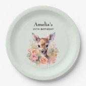 かわいい鹿に囲まれたバラ誕生日 ペーパープレート (正面)